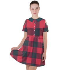 Canadian Lumberjack Red And Black Plaid Canada Short Sleeve Shoulder Cut Out Dress  by snek