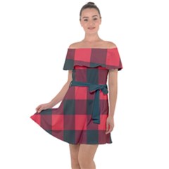 Canadian Lumberjack Red And Black Plaid Canada Off Shoulder Velour Dress by snek