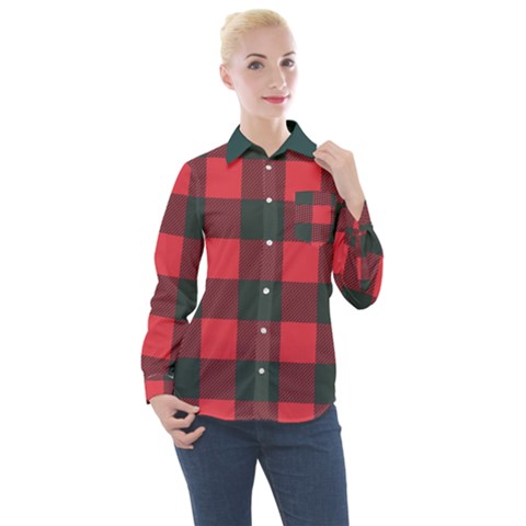 Canadian Lumberjack Red And Black Plaid Canada Women s Long Sleeve Pocket Shirt by snek