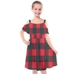 Canadian Lumberjack Red And Black Plaid Canada Kids  Cut Out Shoulders Chiffon Dress by snek