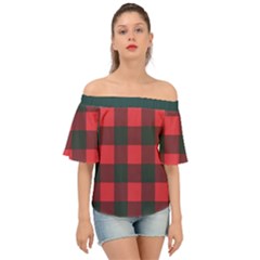 Canadian Lumberjack Red And Black Plaid Canada Off Shoulder Short Sleeve Top by snek