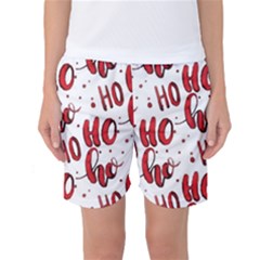 Christmas Watercolor Hohoho Red Handdrawn Holiday Organic And Naive Pattern Women s Basketball Shorts by genx