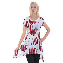 Christmas Watercolor Hohoho Red Handdrawn Holiday Organic And Naive Pattern Short Sleeve Side Drop Tunic by genx