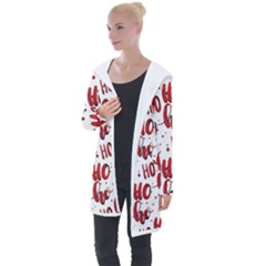 Christmas Watercolor Hohoho Red Handdrawn Holiday Organic And Naive Pattern Longline Hooded Cardigan by genx