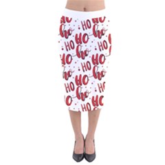 Christmas Watercolor Hohoho Red Handdrawn Holiday Organic And Naive Pattern Velvet Midi Pencil Skirt by genx