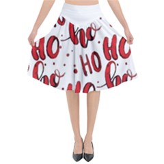 Christmas Watercolor Hohoho Red Handdrawn Holiday Organic And Naive Pattern Flared Midi Skirt by genx