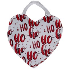 Christmas Watercolor Hohoho Red Handdrawn Holiday Organic And Naive Pattern Giant Heart Shaped Tote