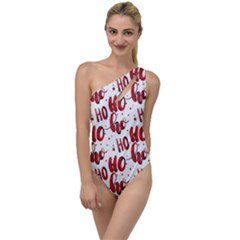 Christmas Watercolor Hohoho Red Handdrawn Holiday Organic And Naive Pattern To One Side Swimsuit by genx