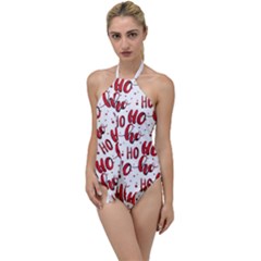 Christmas Watercolor Hohoho Red Handdrawn Holiday Organic And Naive Pattern Go With The Flow One Piece Swimsuit by genx
