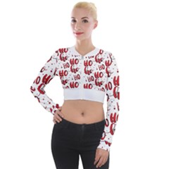 Christmas Watercolor Hohoho Red Handdrawn Holiday Organic And Naive Pattern Long Sleeve Cropped Velvet Jacket by genx