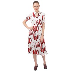 Christmas Watercolor Hohoho Red Handdrawn Holiday Organic And Naive Pattern Keyhole Neckline Chiffon Dress by genx