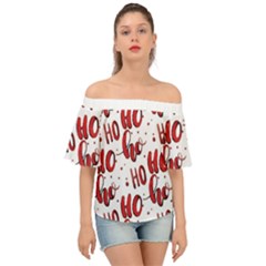 Christmas Watercolor Hohoho Red Handdrawn Holiday Organic And Naive Pattern Off Shoulder Short Sleeve Top by genx