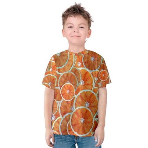 Oranges Background Texture Pattern Kids  Cotton Tee by HermanTelo