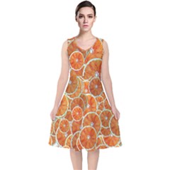 Oranges Background Texture Pattern V-neck Midi Sleeveless Dress 