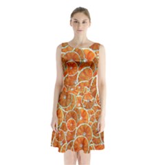 Oranges Background Texture Pattern Sleeveless Waist Tie Chiffon Dress