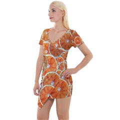 Oranges Background Texture Pattern Short Sleeve Asymmetric Mini Dress by HermanTelo