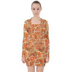 Oranges Background Texture Pattern V-neck Bodycon Long Sleeve Dress