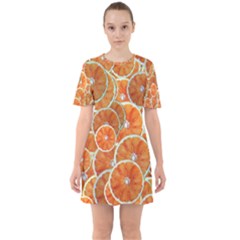 Oranges Background Texture Pattern Sixties Short Sleeve Mini Dress