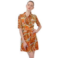 Oranges Background Texture Pattern Belted Shirt Dress