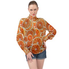 Oranges Background Texture Pattern High Neck Long Sleeve Chiffon Top