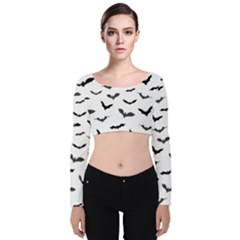 Bats Pattern Velvet Long Sleeve Crop Top by Sobalvarro