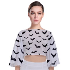 Bats Pattern Tie Back Butterfly Sleeve Chiffon Top by Sobalvarro