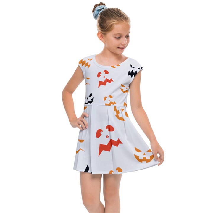 Pumpkin Faces Pattern Kids  Cap Sleeve Dress