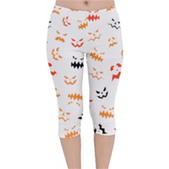 Pumpkin Faces Pattern Velvet Capri Leggings  by Sobalvarro