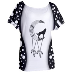 Wonderful Moon With Black Wolf Women s Oversized Tee by FantasyWorld7