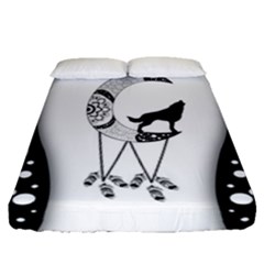 Wonderful Moon With Black Wolf Fitted Sheet (queen Size) by FantasyWorld7