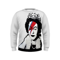 Banksy Graffiti Uk England God Save The Queen Elisabeth With David Bowie Rockband Face Makeup Ziggy Stardust Kids  Sweatshirt by snek