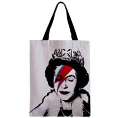 Banksy Graffiti Uk England God Save The Queen Elisabeth With David Bowie Rockband Face Makeup Ziggy Stardust Zipper Classic Tote Bag by snek