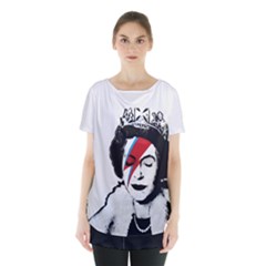 Banksy Graffiti Uk England God Save The Queen Elisabeth With David Bowie Rockband Face Makeup Ziggy Stardust Skirt Hem Sports Top by snek