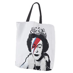 Banksy Graffiti Uk England God Save The Queen Elisabeth With David Bowie Rockband Face Makeup Ziggy Stardust Giant Grocery Tote by snek