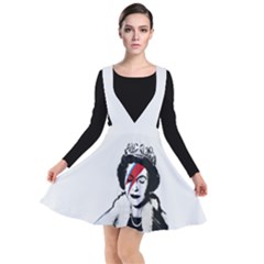 Banksy Graffiti Uk England God Save The Queen Elisabeth With David Bowie Rockband Face Makeup Ziggy Stardust Plunge Pinafore Dress by snek