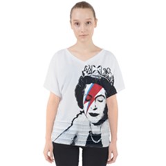 Banksy Graffiti Uk England God Save The Queen Elisabeth With David Bowie Rockband Face Makeup Ziggy Stardust V-neck Dolman Drape Top by snek