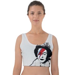 Banksy Graffiti Uk England God Save The Queen Elisabeth With David Bowie Rockband Face Makeup Ziggy Stardust Velvet Crop Top by snek