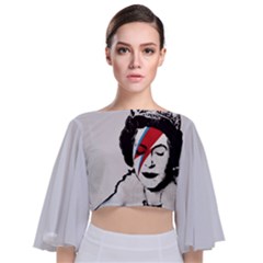 Banksy Graffiti Uk England God Save The Queen Elisabeth With David Bowie Rockband Face Makeup Ziggy Stardust Tie Back Butterfly Sleeve Chiffon Top by snek