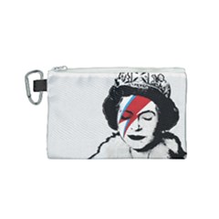 Banksy Graffiti Uk England God Save The Queen Elisabeth With David Bowie Rockband Face Makeup Ziggy Stardust Canvas Cosmetic Bag (small) by snek