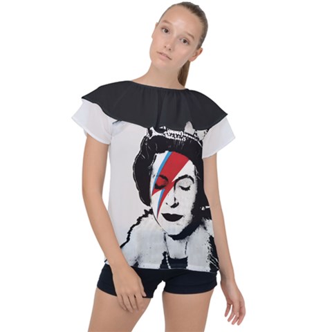 Banksy Graffiti Uk England God Save The Queen Elisabeth With David Bowie Rockband Face Makeup Ziggy Stardust Ruffle Collar Chiffon Blouse by snek