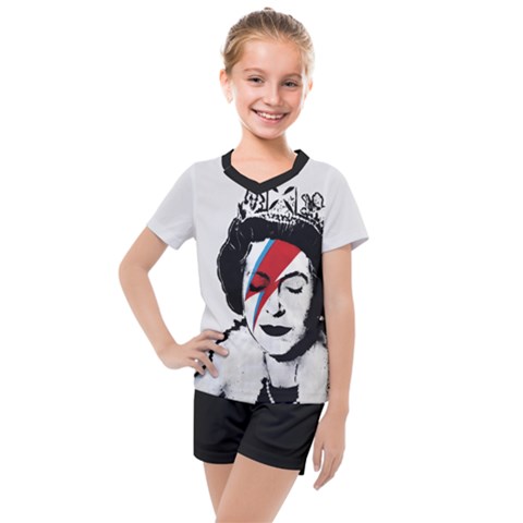 Banksy Graffiti Uk England God Save The Queen Elisabeth With David Bowie Rockband Face Makeup Ziggy Stardust Kids  Mesh Tee And Shorts Set by snek