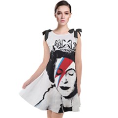 Banksy Graffiti Uk England God Save The Queen Elisabeth With David Bowie Rockband Face Makeup Ziggy Stardust Tie Up Tunic Dress by snek