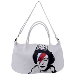 Banksy Graffiti Uk England God Save The Queen Elisabeth With David Bowie Rockband Face Makeup Ziggy Stardust Removal Strap Handbag by snek