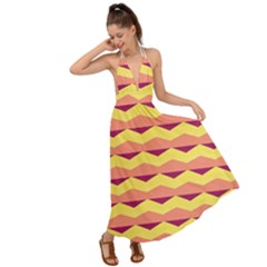 Background Colorful Chevron Backless Maxi Beach Dress