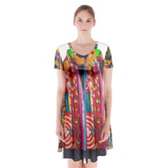 African Fabrics Fabrics Of Africa Front Fabrics Of Africa Back Short Sleeve V-neck Flare Dress