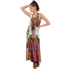 African Fabrics Fabrics Of Africa Front Fabrics Of Africa Back V-neck Chiffon Maxi Dress