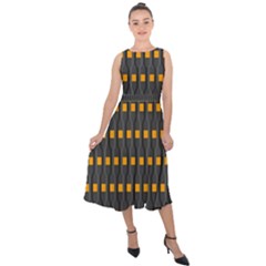 Pattern Illustrations Plaid Midi Tie-back Chiffon Dress