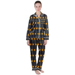 Pattern Illustrations Plaid Satin Long Sleeve Pyjamas Set