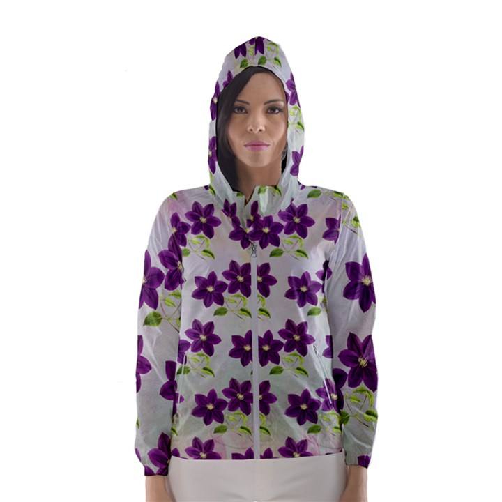 Purple Flower Women s Hooded Windbreaker