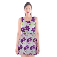 Purple Flower Scoop Neck Skater Dress by HermanTelo